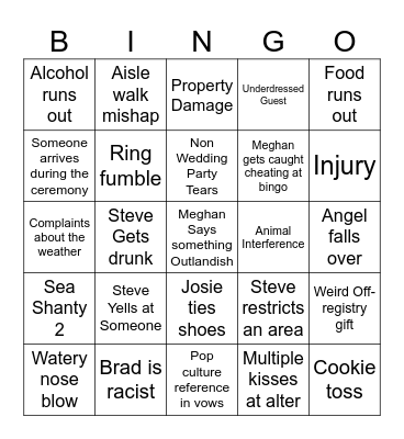 Angel and Josie Wedding Bingo Card