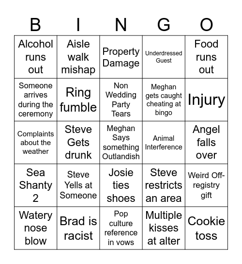 Angel and Josie Wedding Bingo Card