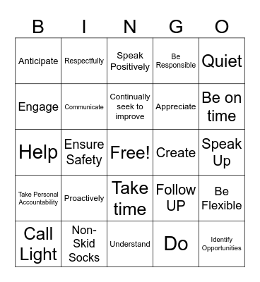 Experience Behavior Bingo Card