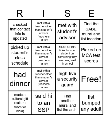 RLHS Conference Bingo 10.01.25 Bingo Card