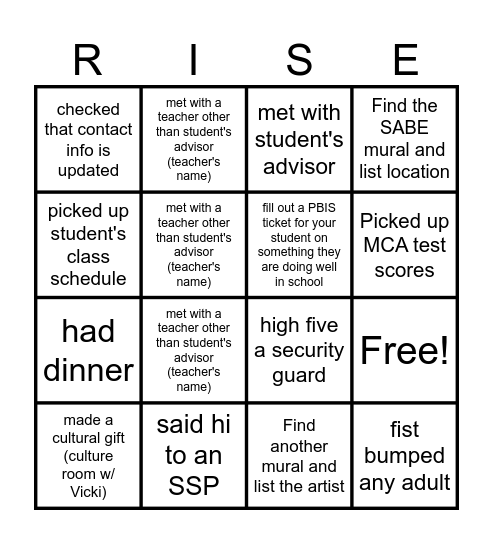 RLHS Conference Bingo 10.01.25 Bingo Card