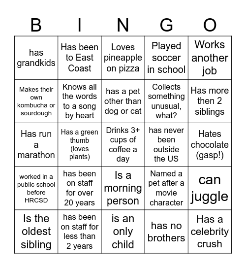 All-Staff Bingo Card