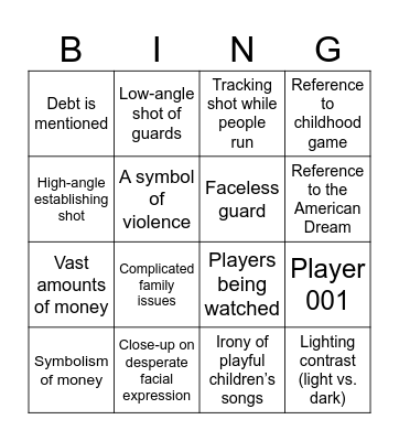 Squid Game - Red Light, Green Light Bingo Card