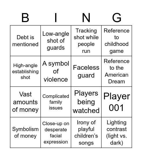 Squid Game - Red Light, Green Light Bingo Card