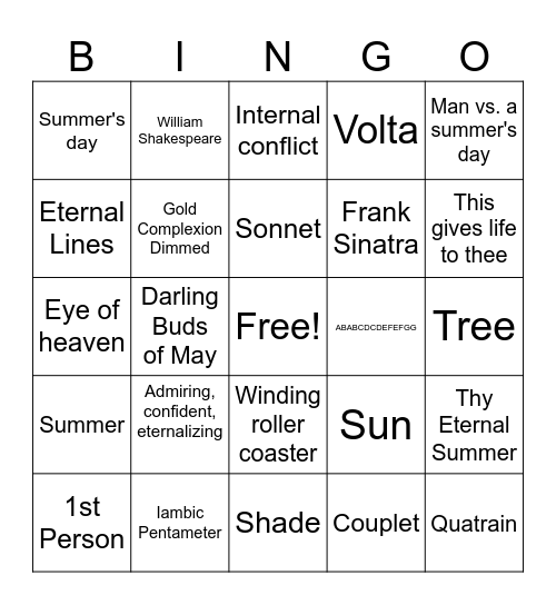Sonnet 18 Bingo Card