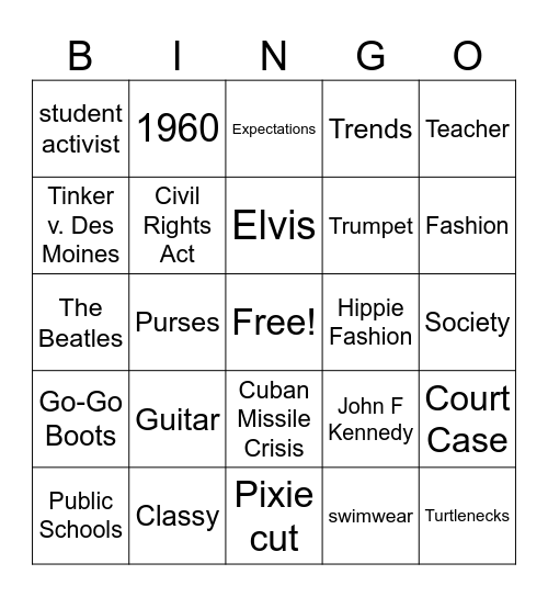 1960 BINGO SHEET Bingo Card