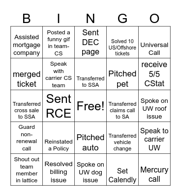 Phone CSR Bingo Card