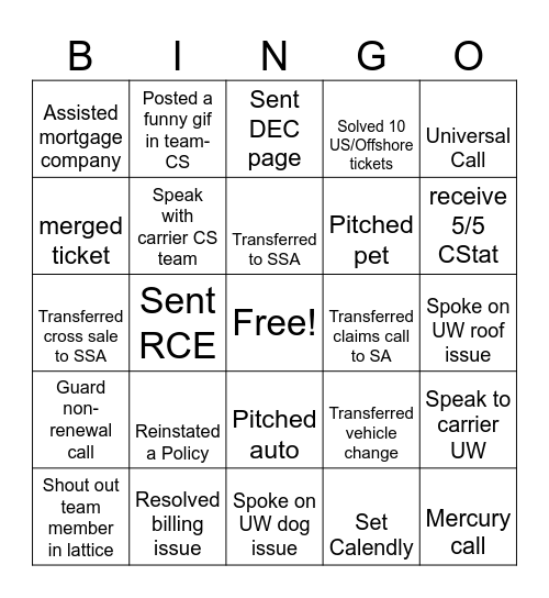 Phone CSR Bingo Card