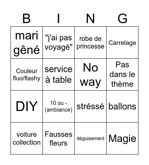Mariage de Barbara Bingo Card
