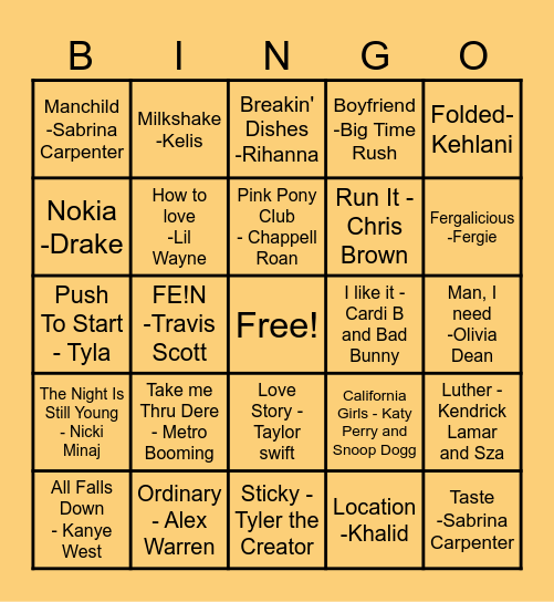 Music Bingo Card 1 Bingo Card