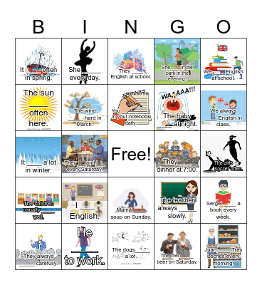 Simple Present Bingo 1 with sentences/blanks Bingo Card
