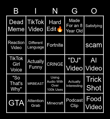 YouTube Shorts Bingo Card