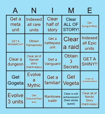 Anime Vanguards CHALLENGE Bingo Card