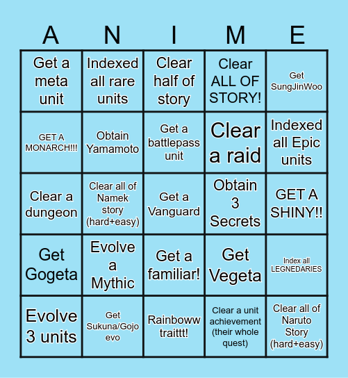 Anime Vanguards CHALLENGE Bingo Card
