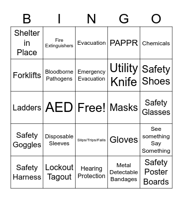 Safety Bingo Card