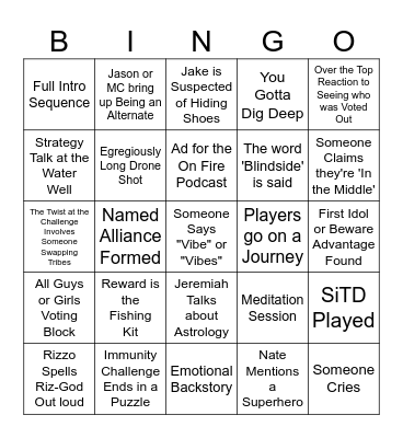 Survivor 49 Episode 2 Bingo Card