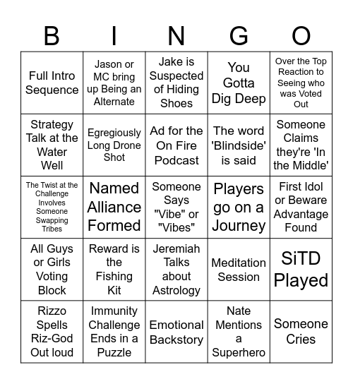 Survivor 49 Episode 2 Bingo Card