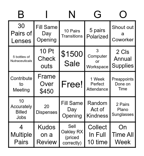 Optical Bingo Card