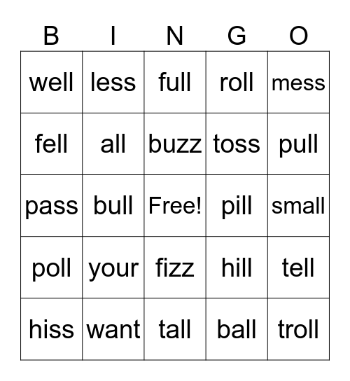 Lessons 42&43 Bingo Card
