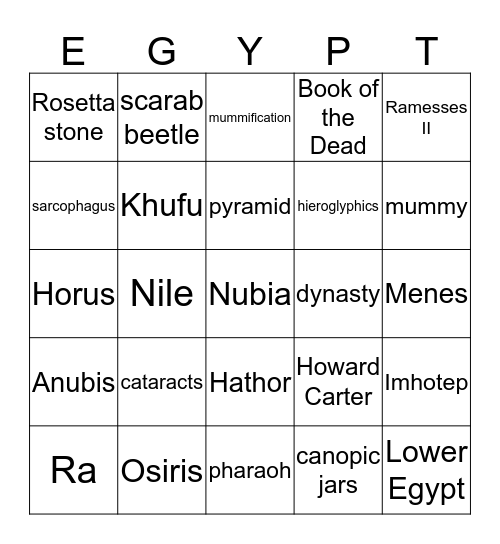 Ancient Egypt Bingo Card