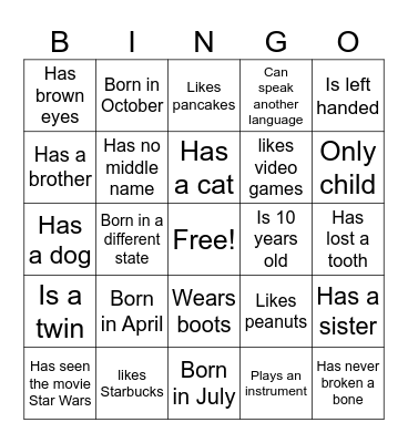 Get to know me! Bingo Card