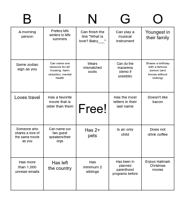 People Bingo Card