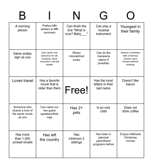 People Bingo Card