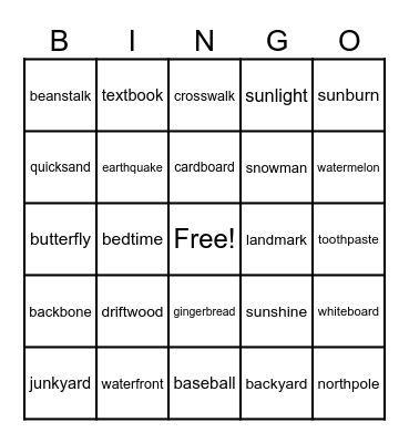 COMPOUND WORDS  Bingo Card