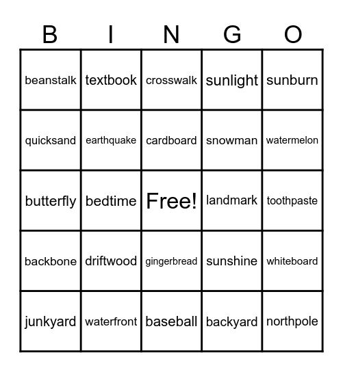 COMPOUND WORDS  Bingo Card