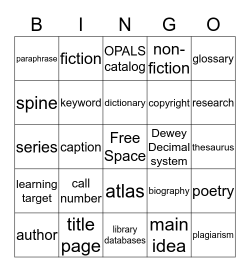Lincoln Library Skills Review! Bingo Card