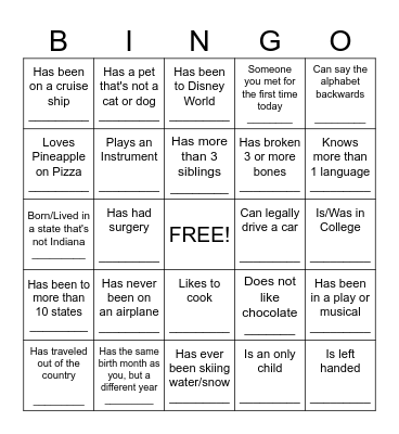 Autograph Bingo Card
