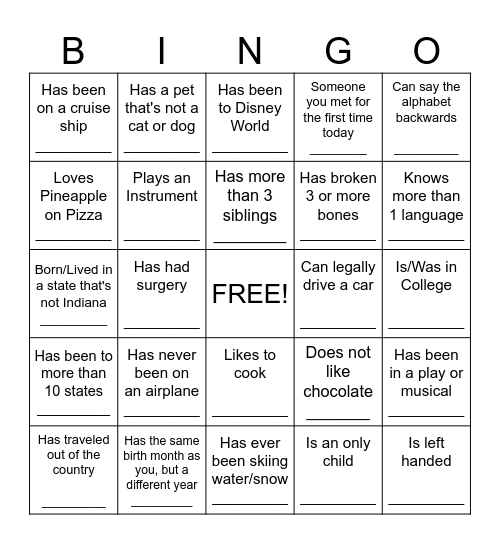 Autograph Bingo Card