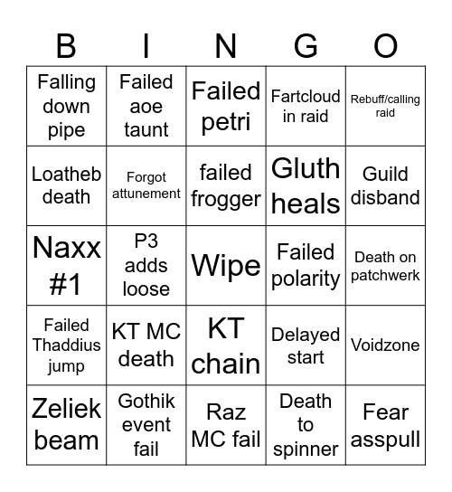 FSP Naxx progression Bingo Card
