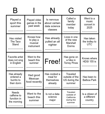 Icebreaker Bingo Card