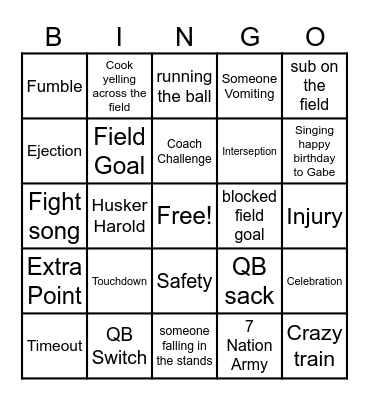 Husker Football Bingo!!! Bingo Card