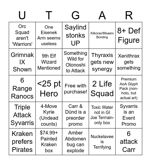 Oct 2025 RenegadeCon Heroscape Reveals Bingo Card