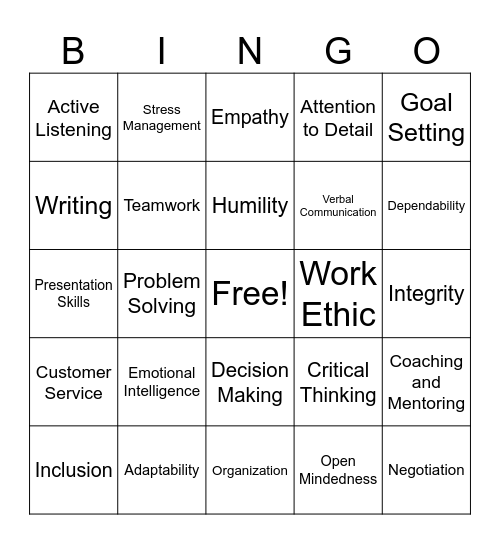 Soft Skills Bingo Card