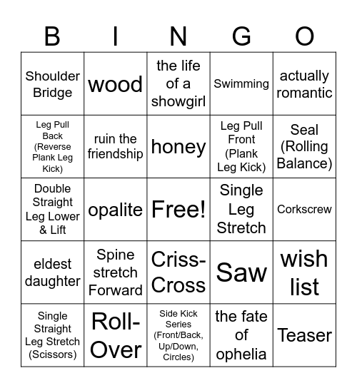 The Life of a Showgirl BINGO Card