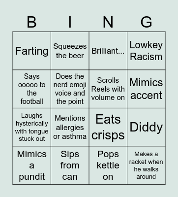 BingJoe Bingo Card