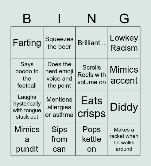 BingJoe Bingo Card