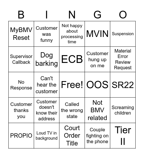 Untitled Bingo Card
