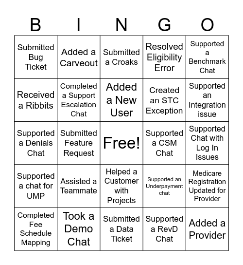 Q4 Support Bingo Card