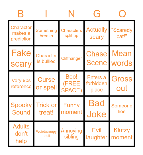 Goosebumps Haunted Mask Bingo Card