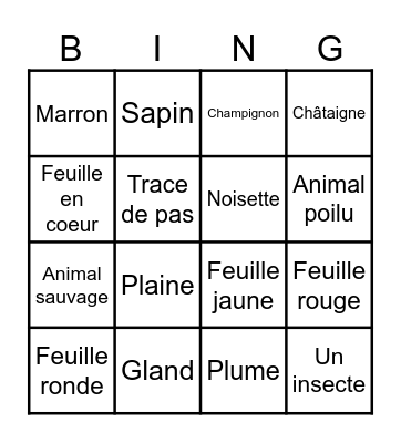 L'automne dans les bois Bingo Card