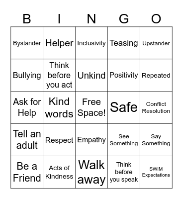 Promote Respect Bingo Card