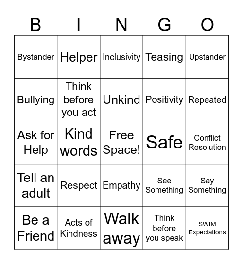 Promote Respect Bingo Card