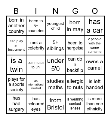SOMSOC BINGO Card