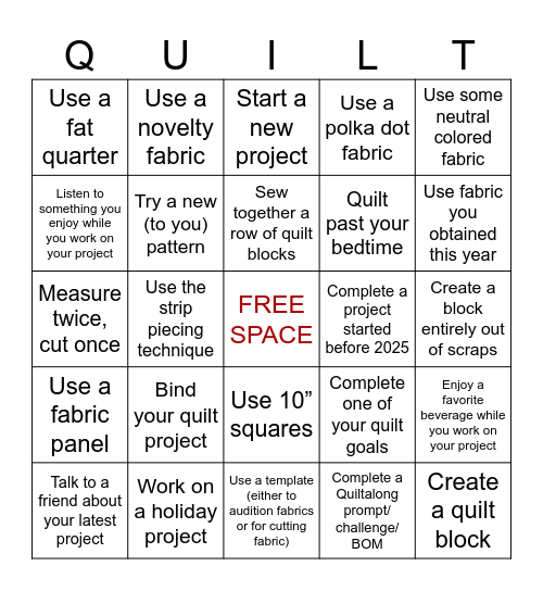 2025 Quiltalong Bingo - Q4 Bingo Card