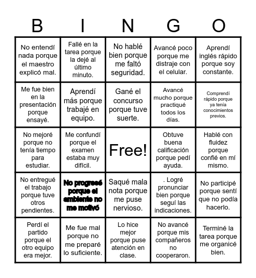 Lotería de la suerte Bingo Card