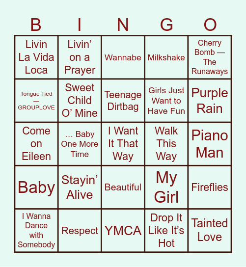 Music Bingo Card